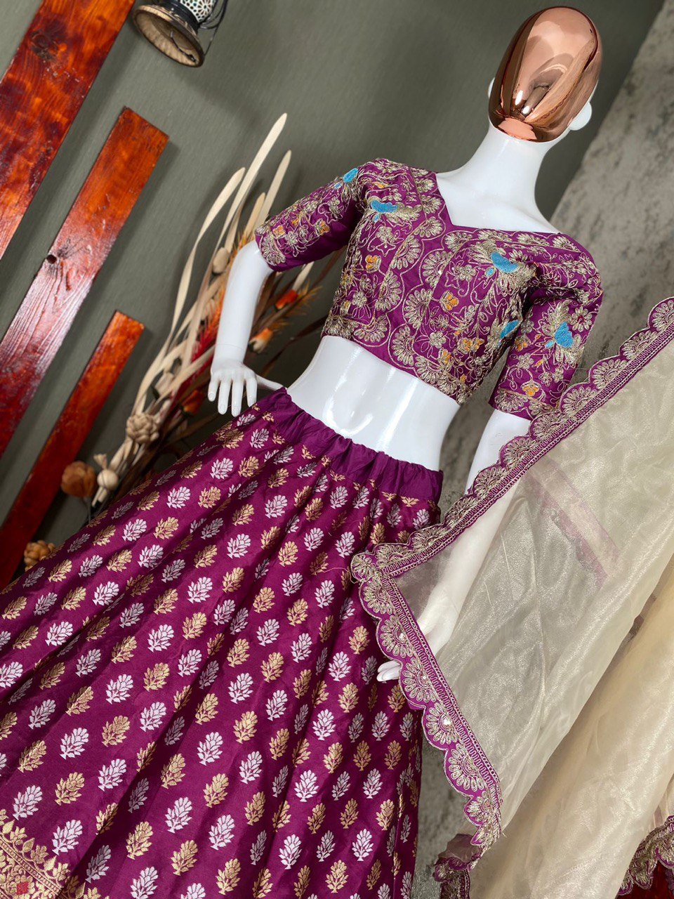 Purple Lehenga Choli In Banarasi Silk With Jacquard Work