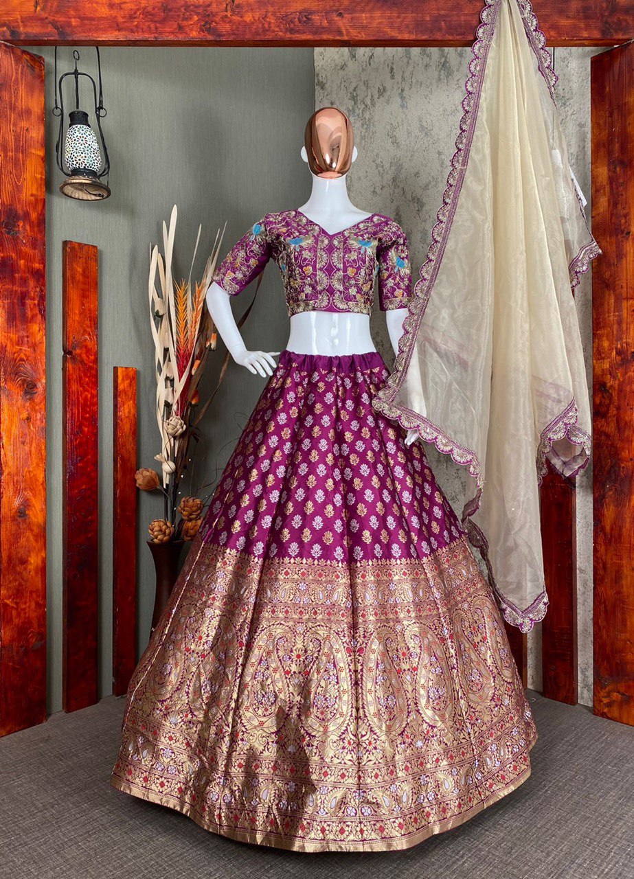 Purple Lehenga Choli In Banarasi Silk With Jacquard Work