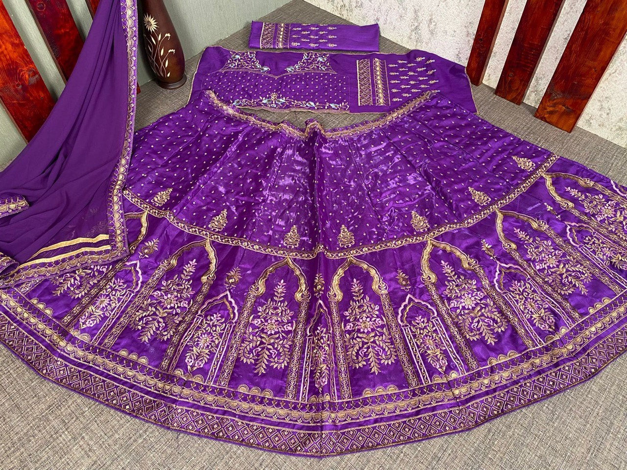 Purple Lehenga Choli In Benglori Satin With Multi Embroidery Work