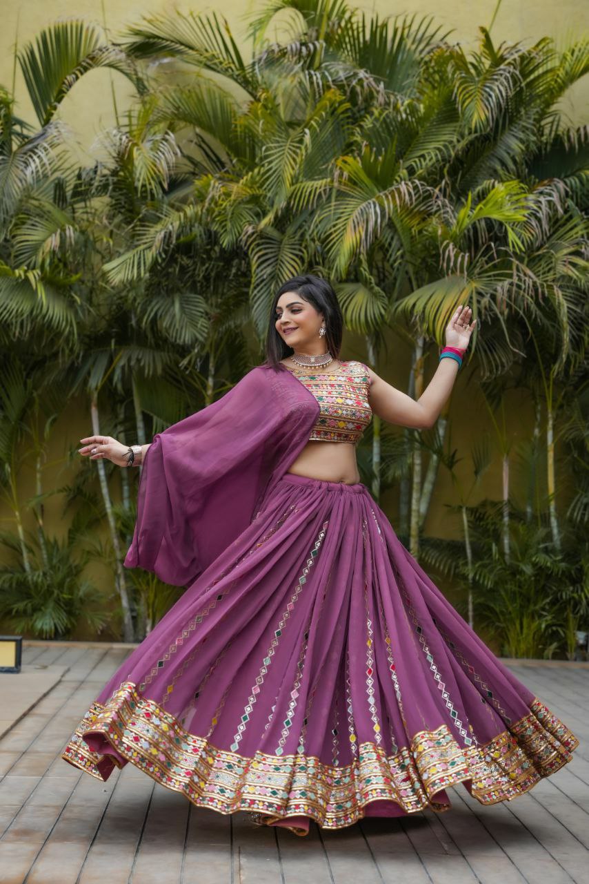 Purple Lehenga Choli In Faux Georgette With Sequence Embroidery Work