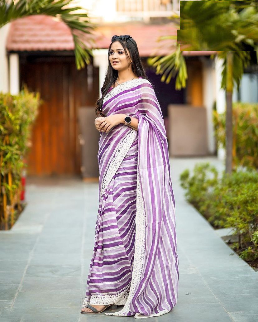 Purple Saree In Fox Georgette With Digital Print