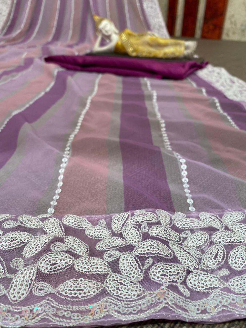 Purple Saree In Fox Georgette With Digital Print