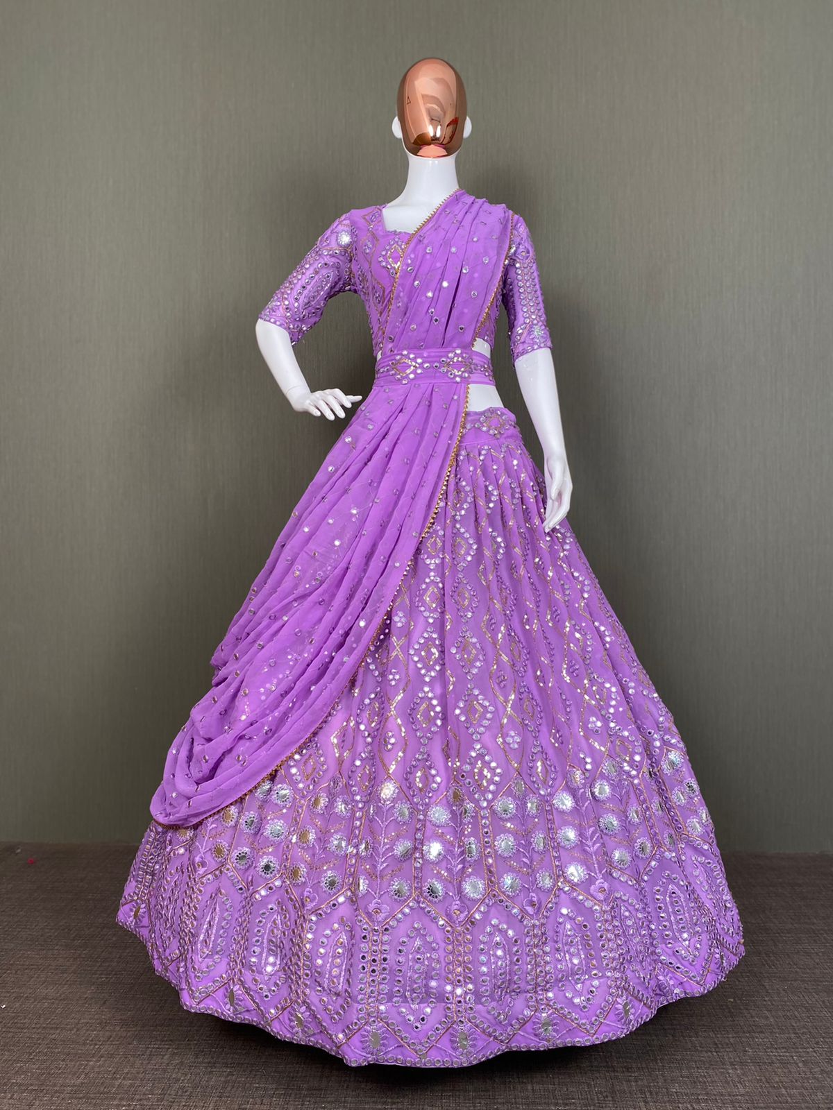 Purple Lehenga Choli In Georgette Silk With 3 MM Sequence Work