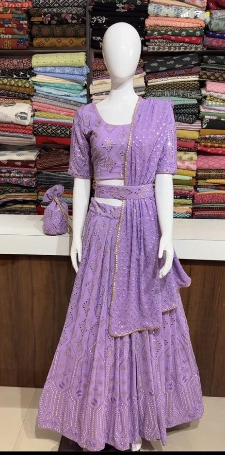 Purple Lehenga Choli In Georgette Silk With 3 MM Sequence Work