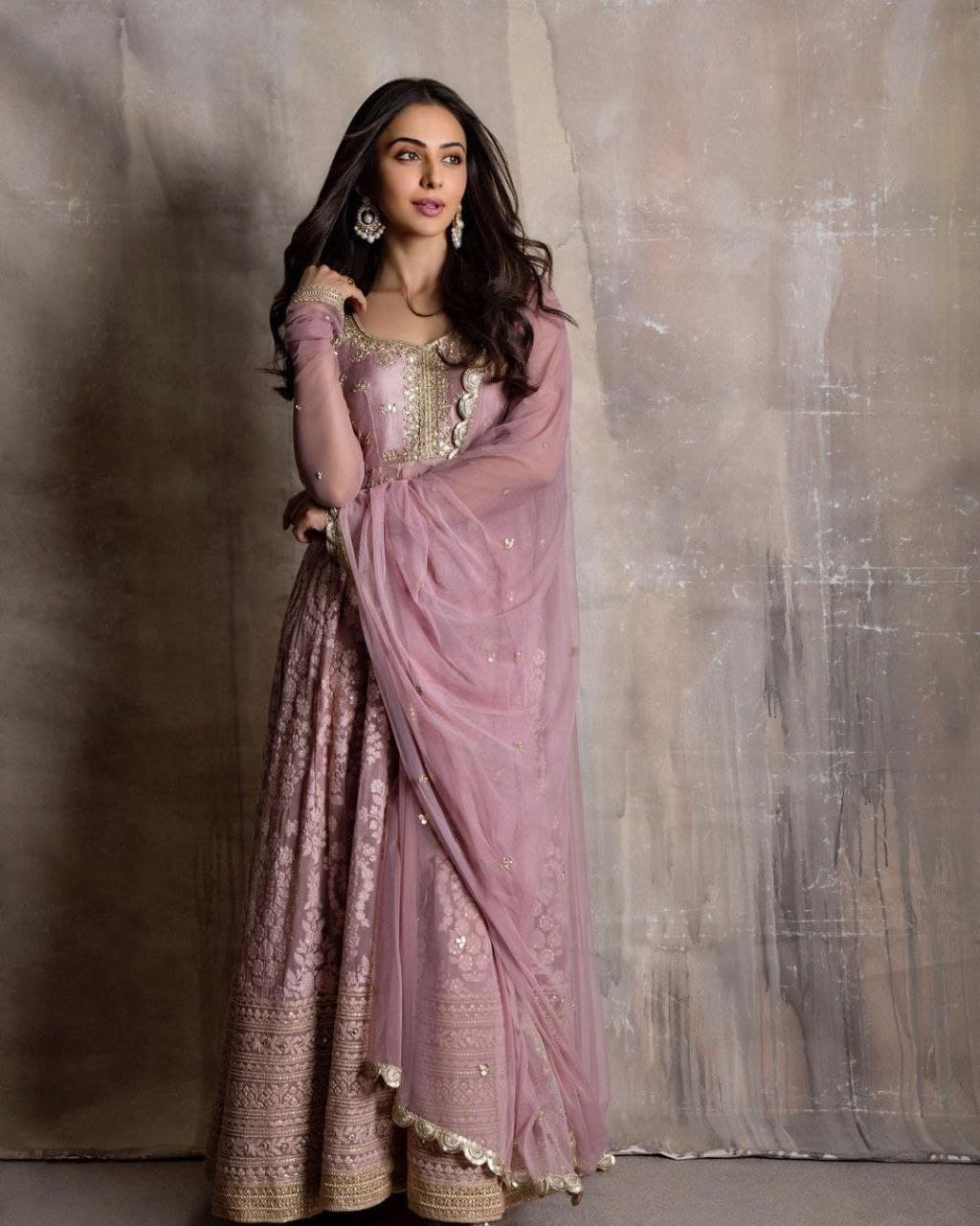 Purple Anarkali Suit In Georgette Silk With Chain Stitch Work