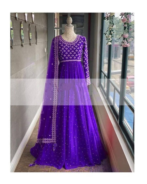 Purple Anarkali Suit In Georgette Silk With Embroidery Work