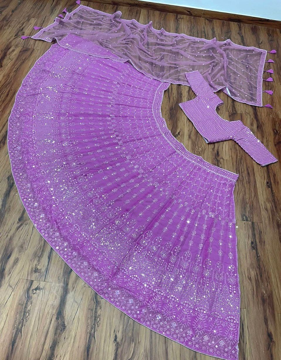 Purple Lehenga Choli In Georgette Silk With Embroidery Work