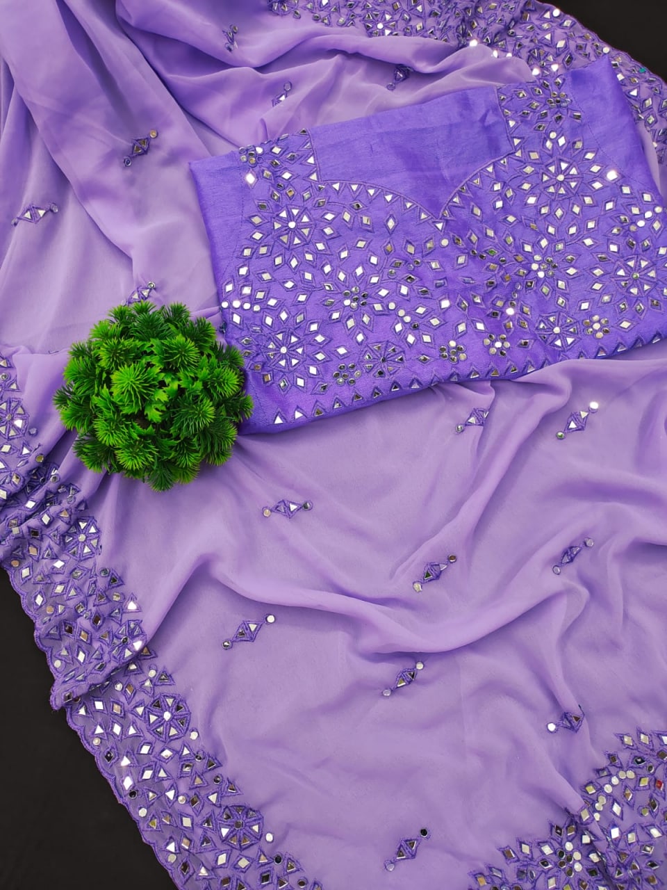 Purple Saree In Georgette Silk With Embroidery Work