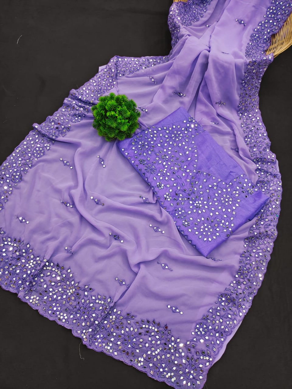 Purple Saree In Georgette Silk With Embroidery Work