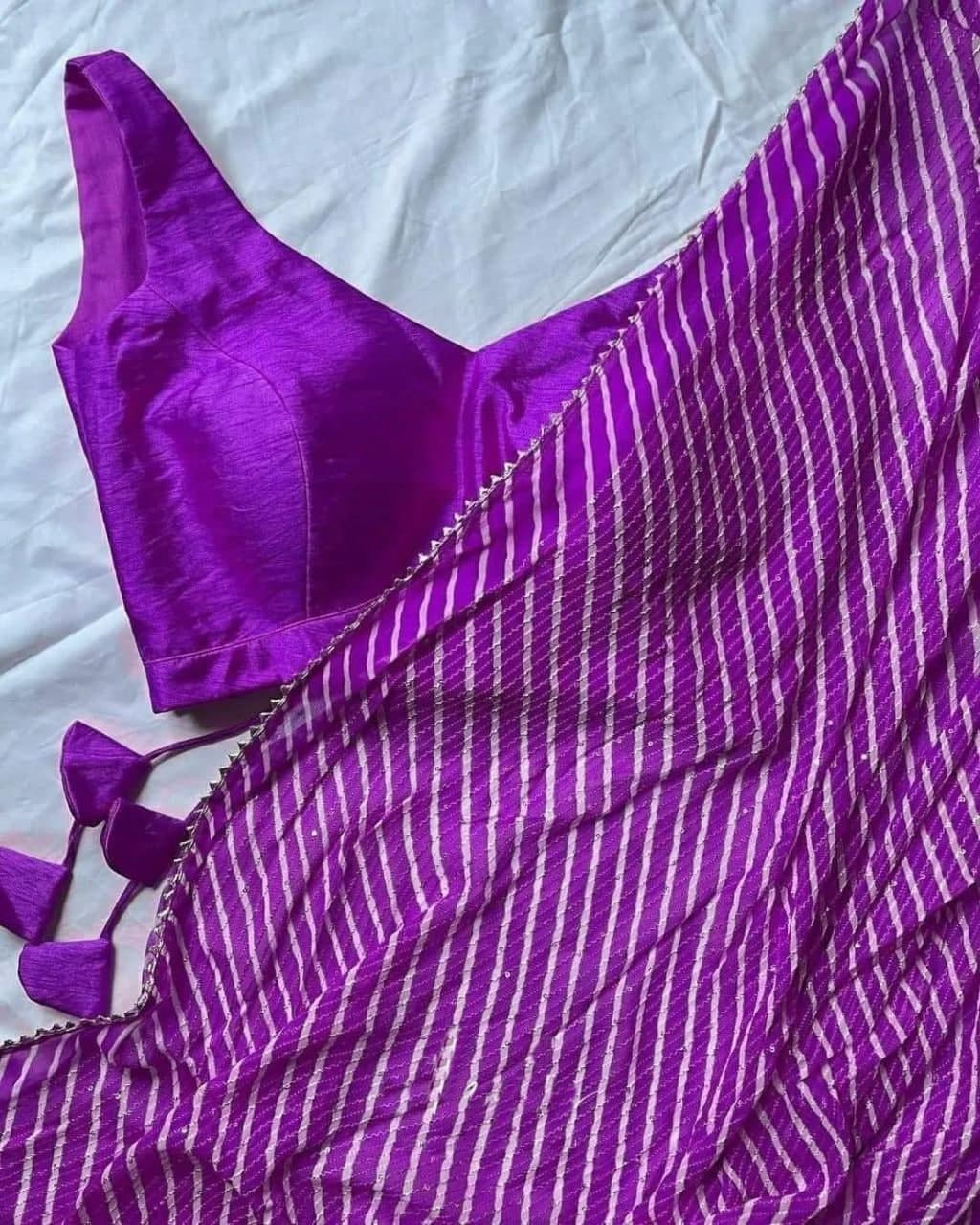 Purple Saree In Georgette Silk With Laheriya Print