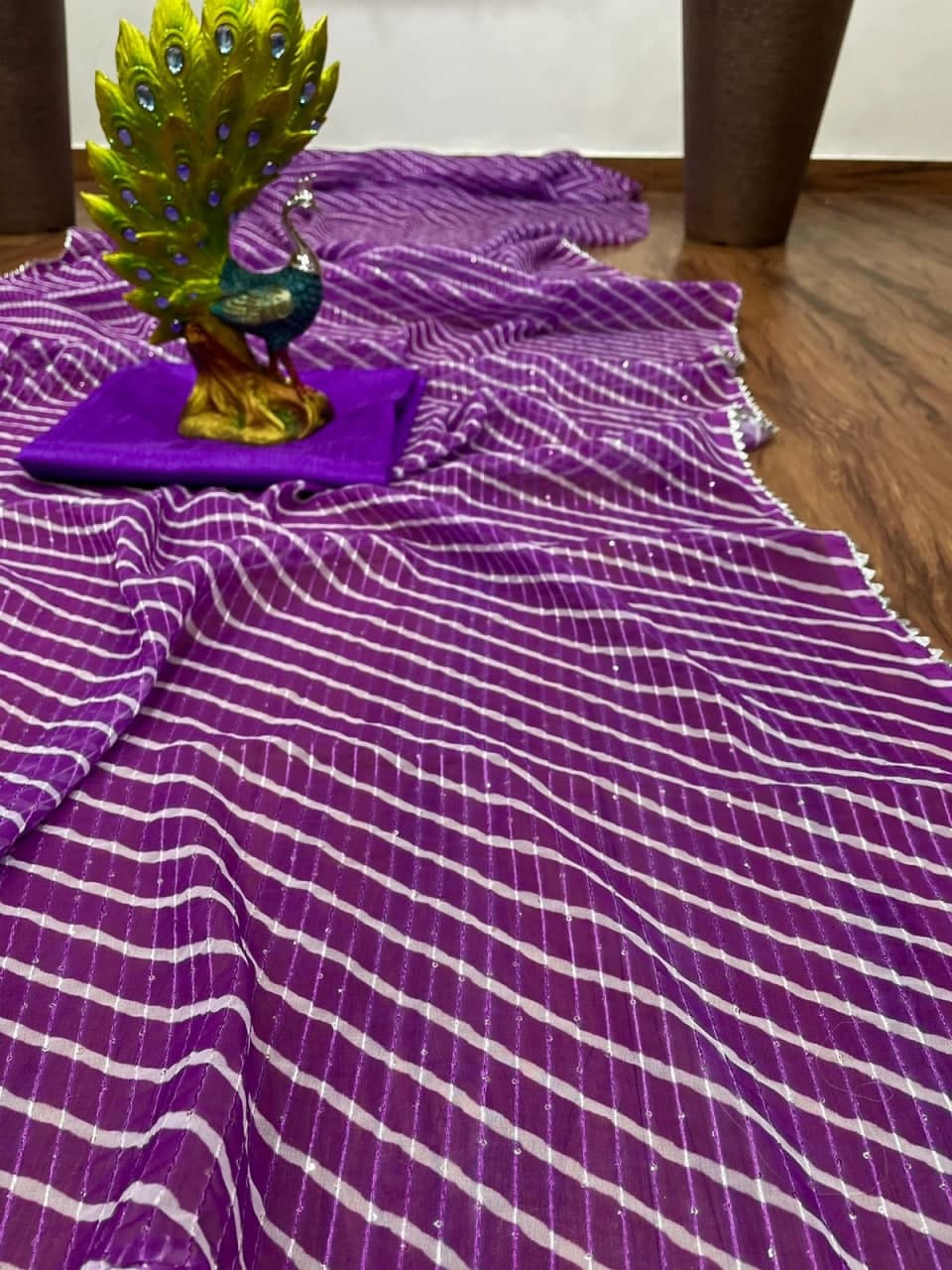 Purple Saree In Georgette Silk With Laheriya Print