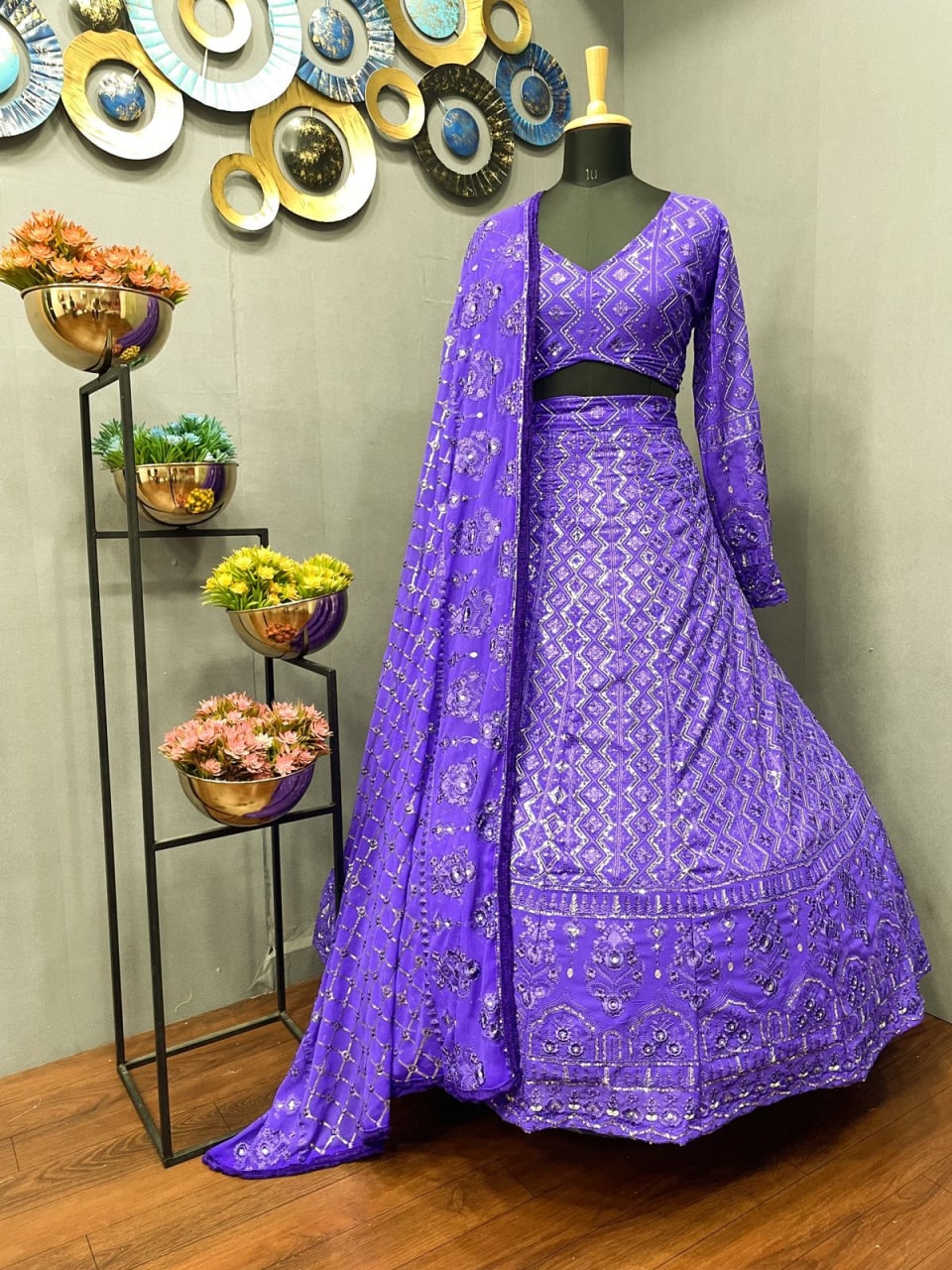 Purple Lehenga Choli In Georgette Silk With Sequence Embroidery Work