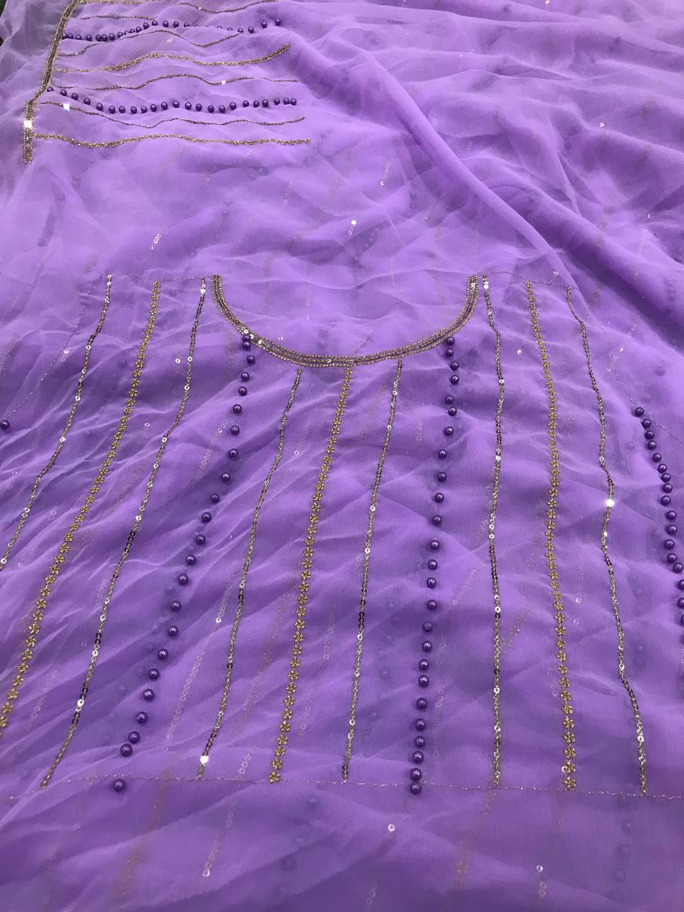 Purple Saree In Georgette Silk With Sequence Work