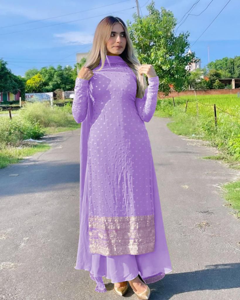 Purple Sharara Suit In Georgette Silk With Zari Embroidery Work