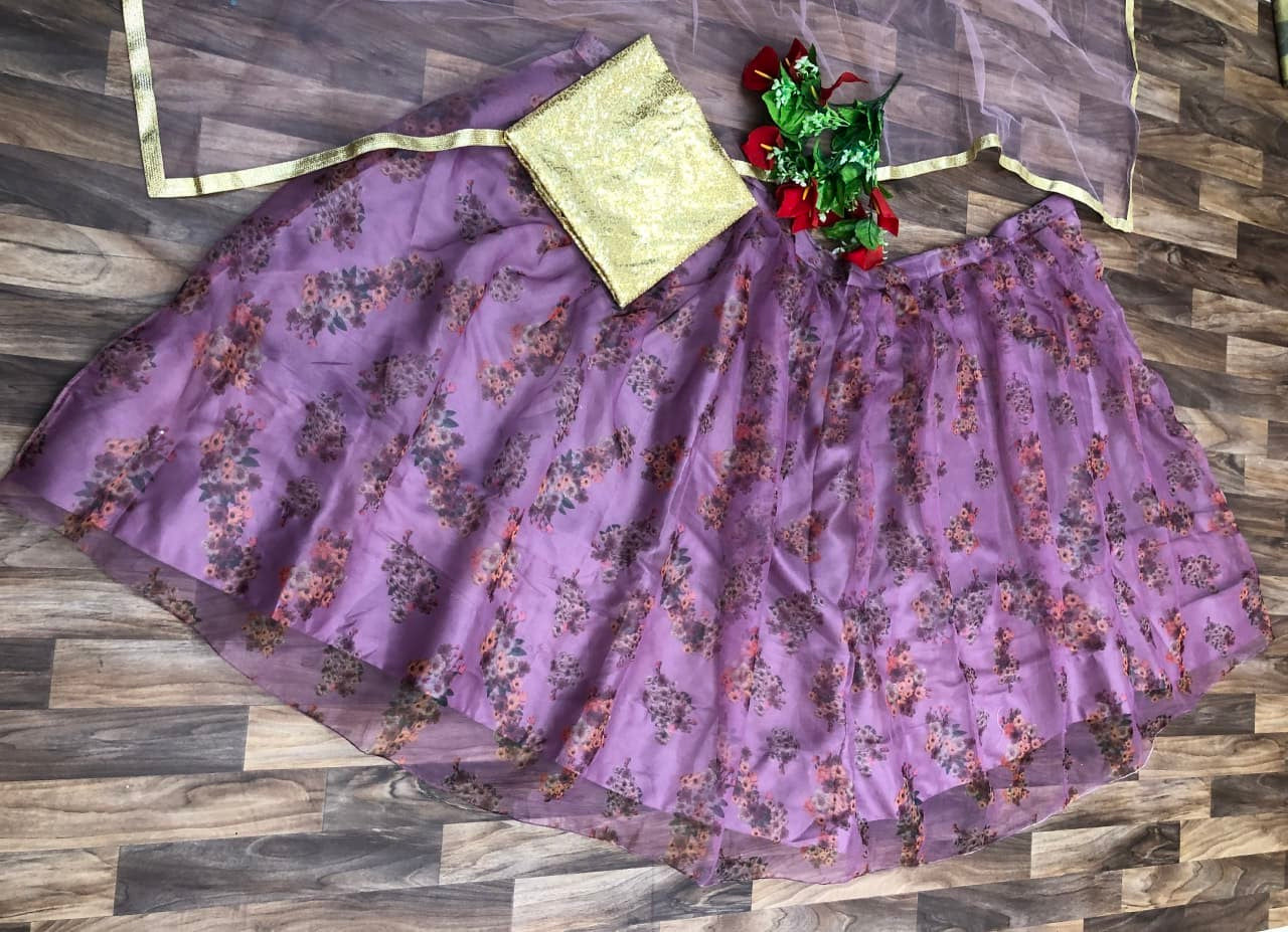Purple Lehenga Choli In Organza Silk With Digital Print