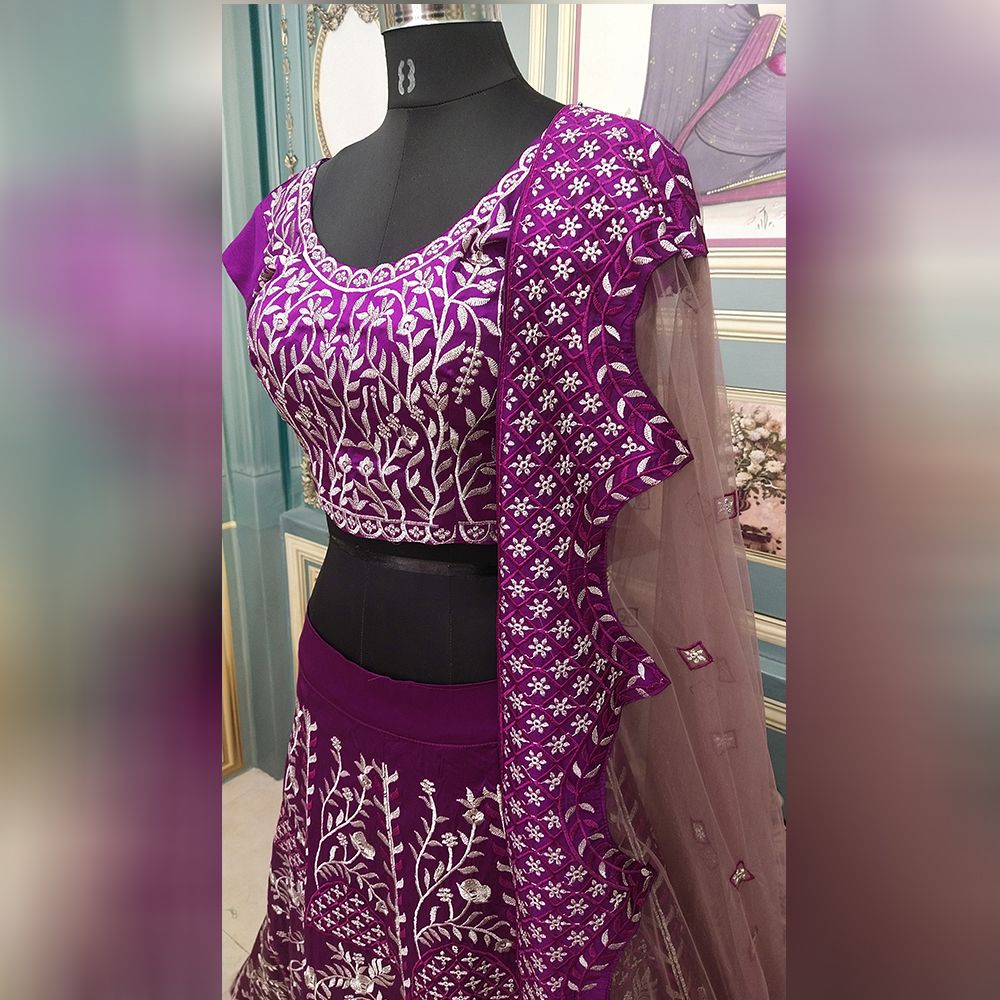 Purple Lehenga Choli In Taffeta Silk With Embroidery Work