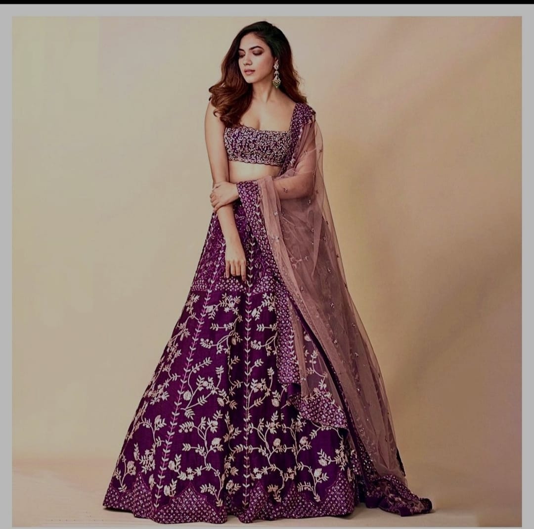 Purple Lehenga Choli In Taffeta Silk With Embroidery Work