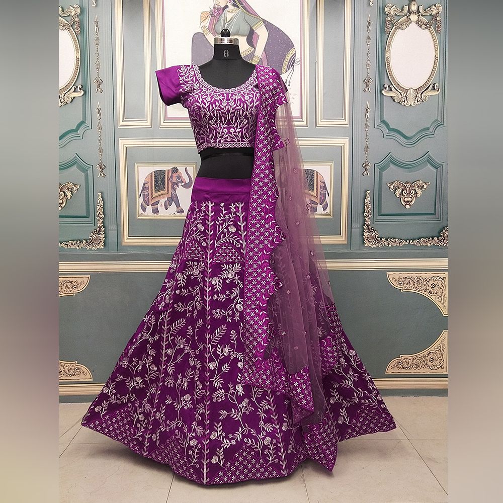 Purple Lehenga Choli In Taffeta Silk With Embroidery Work