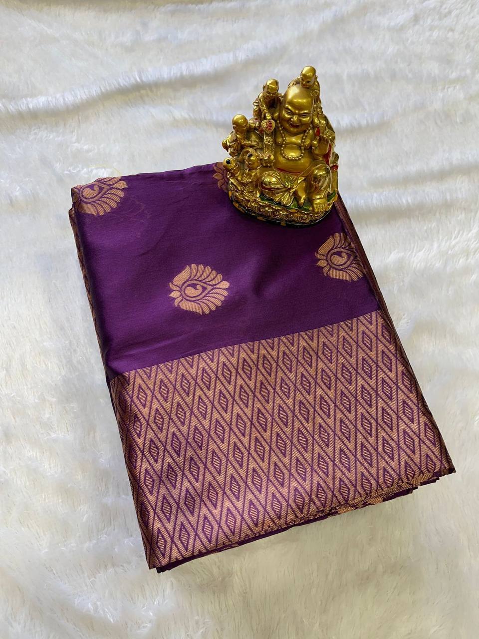 Purple Lichi Silk Banarasi Saree With Blouse