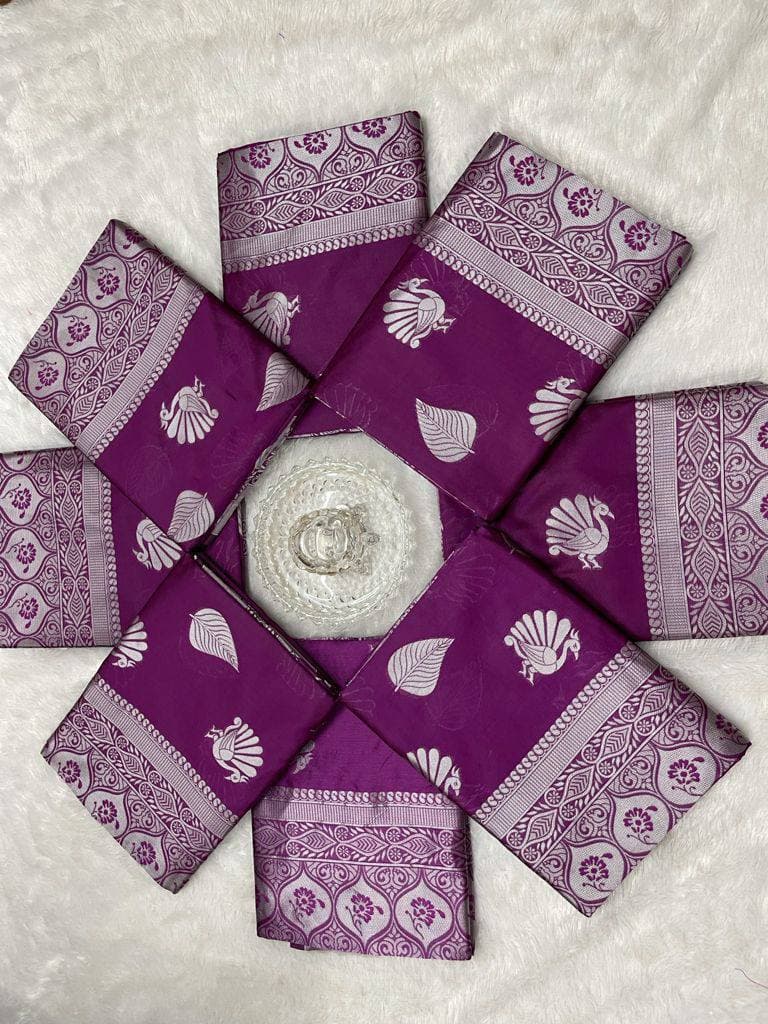 Purple Lichi Silk Banarasi Saree With Blouse