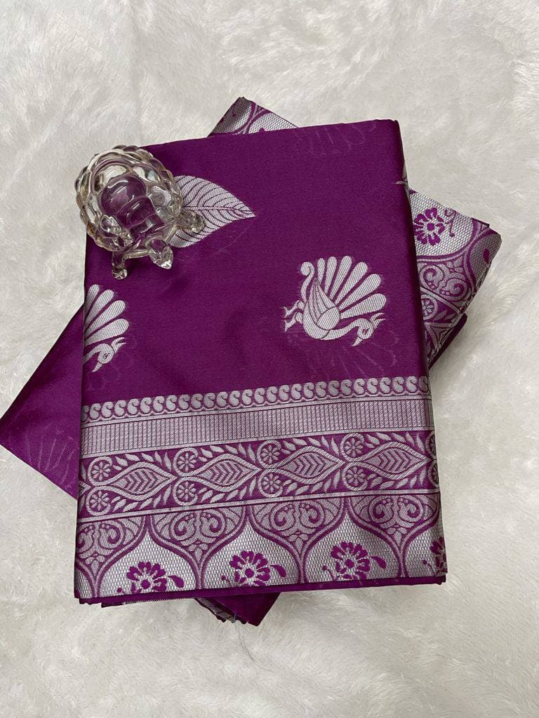 Purple Lichi Silk Banarasi Saree With Blouse