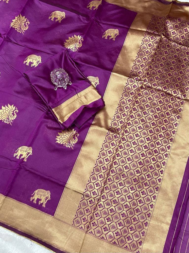 Purple Lichi Silk Banarasi Saree