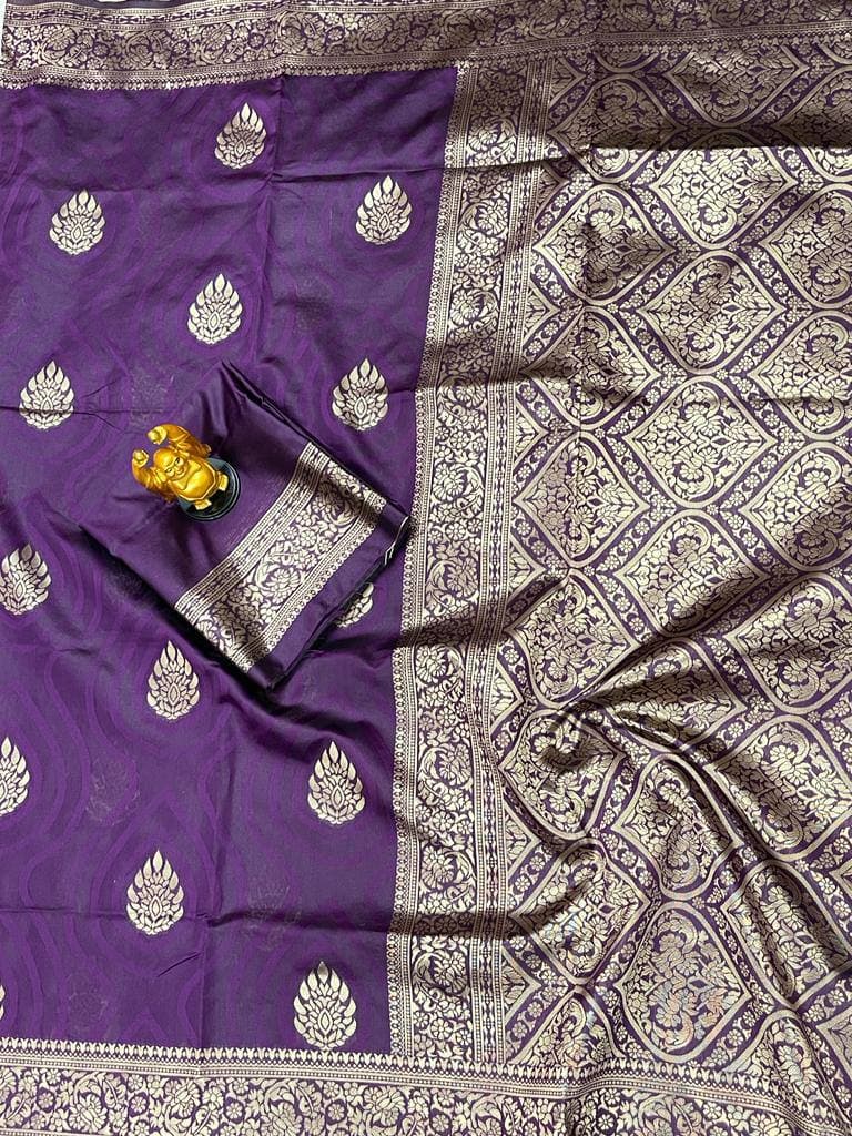 Purple Lichi Silk Banarasi Wedding Wear Saree