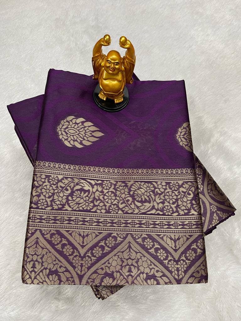 Purple Lichi Silk Banarasi Wedding Wear Saree