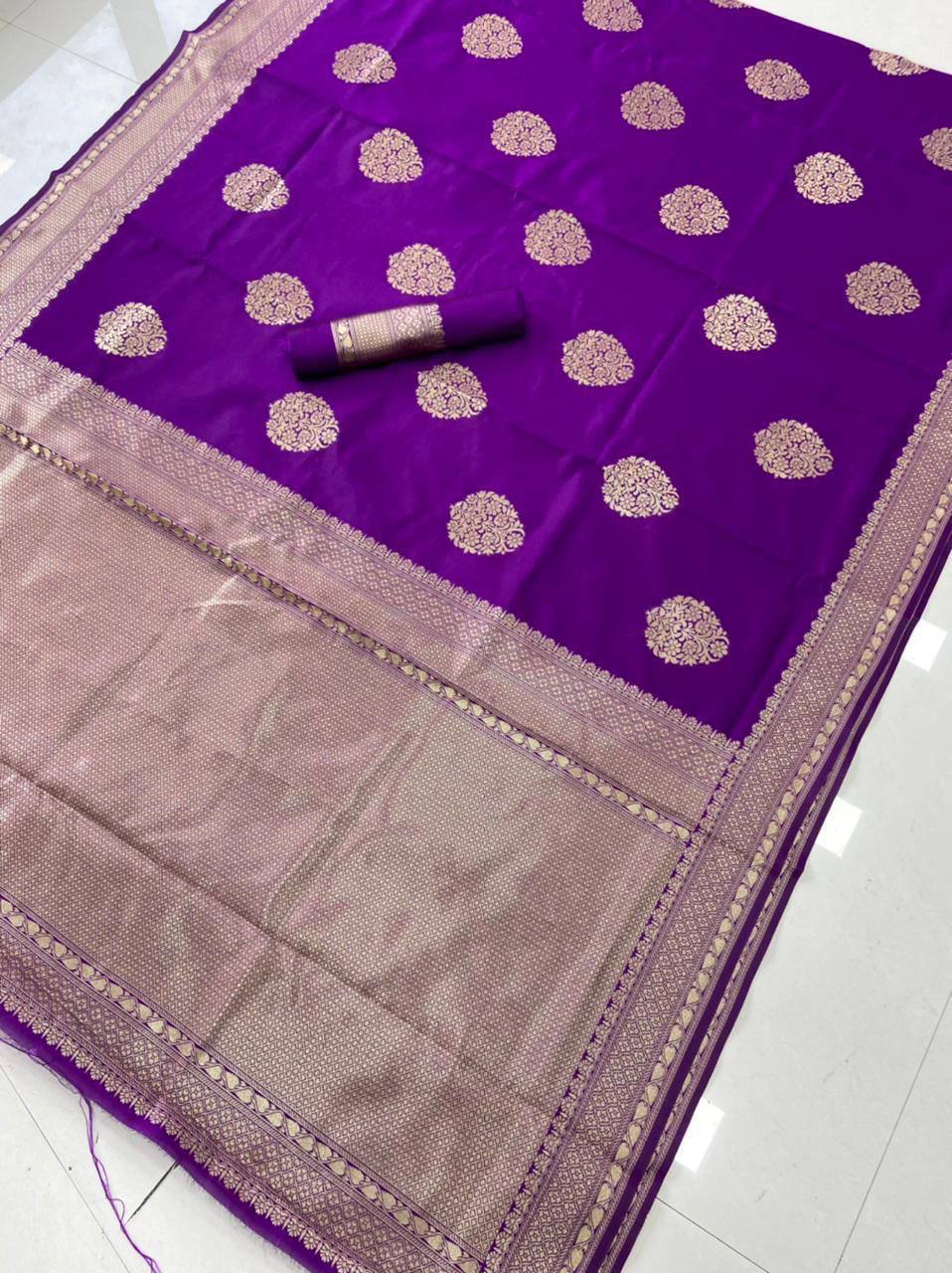 Purple Lichi Silk Party Wear Saree With Blouse
