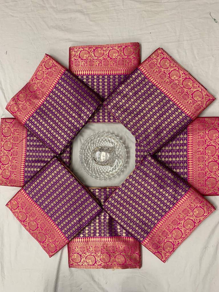 Purple Lichi Silk Wedding Wear Saree With Blouse