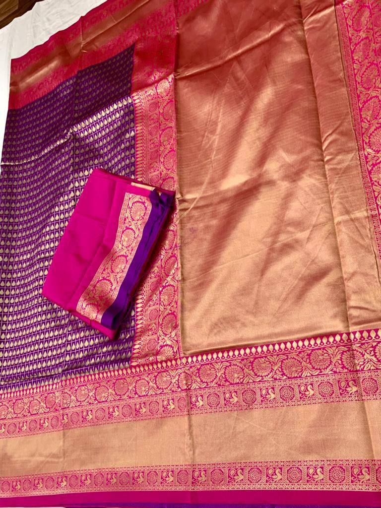 Purple Lichi Silk Wedding Wear Saree With Blouse