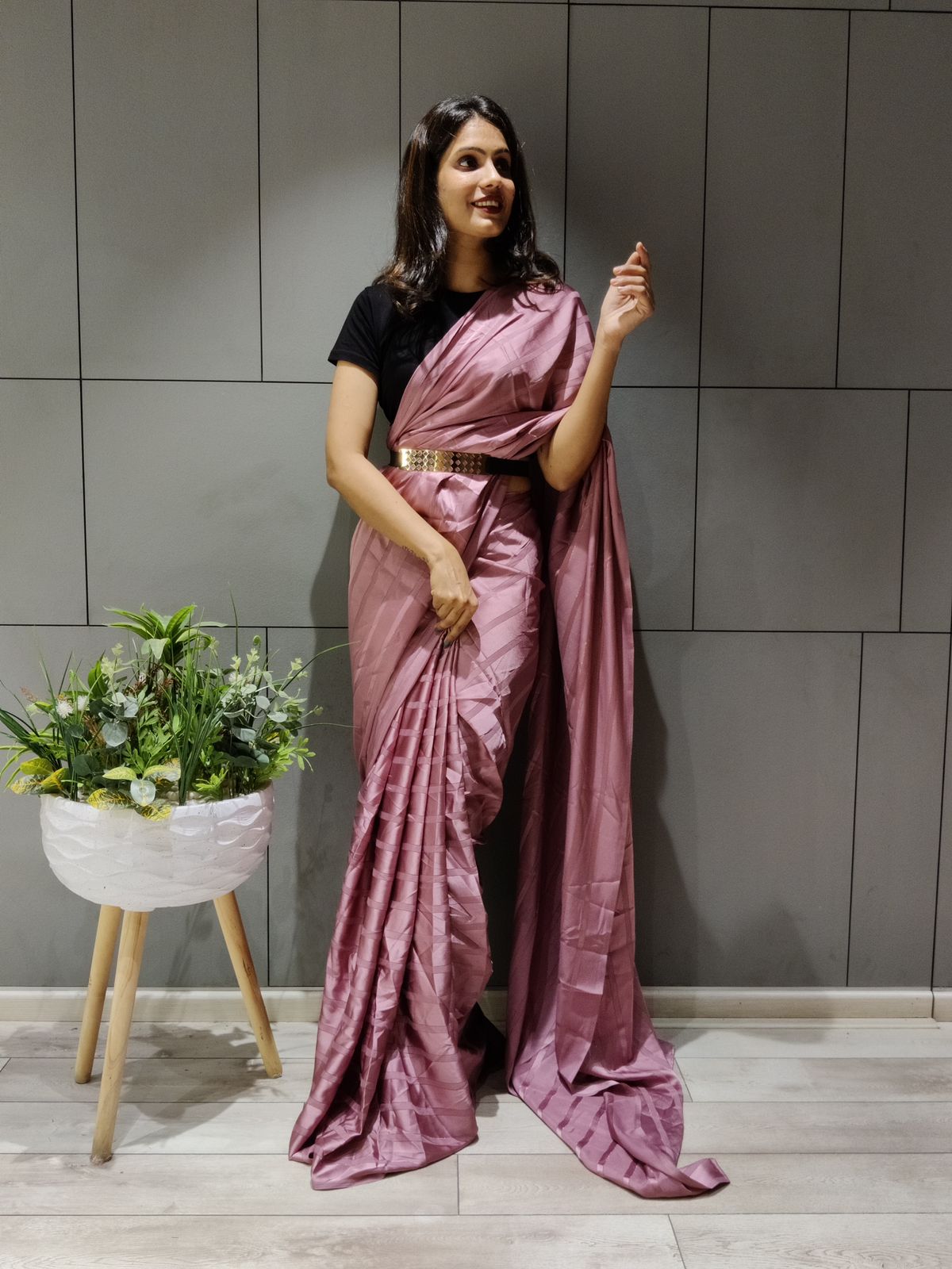 Purple Saree In Booming Silk With Peading