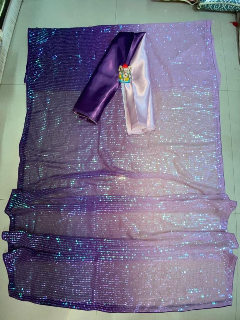 Purple Saree In Georgette Silk With Sequence Work