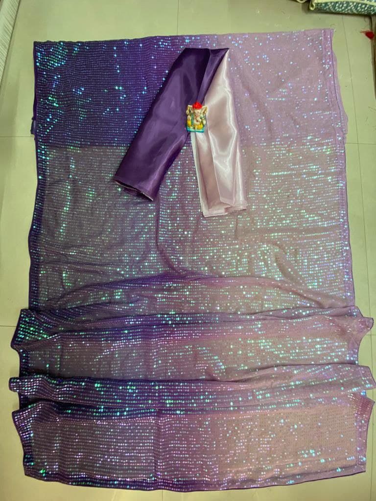 Purple Saree In Georgette Silk With Sequence Work