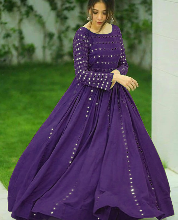 Purple Gown In Two Tone Taffeta Silk With Sequence Work