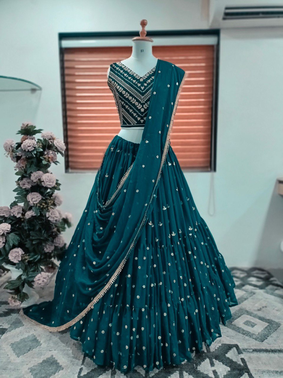 Rama Blue Lehenga Choli In Fox Georgette With Embroidery Work