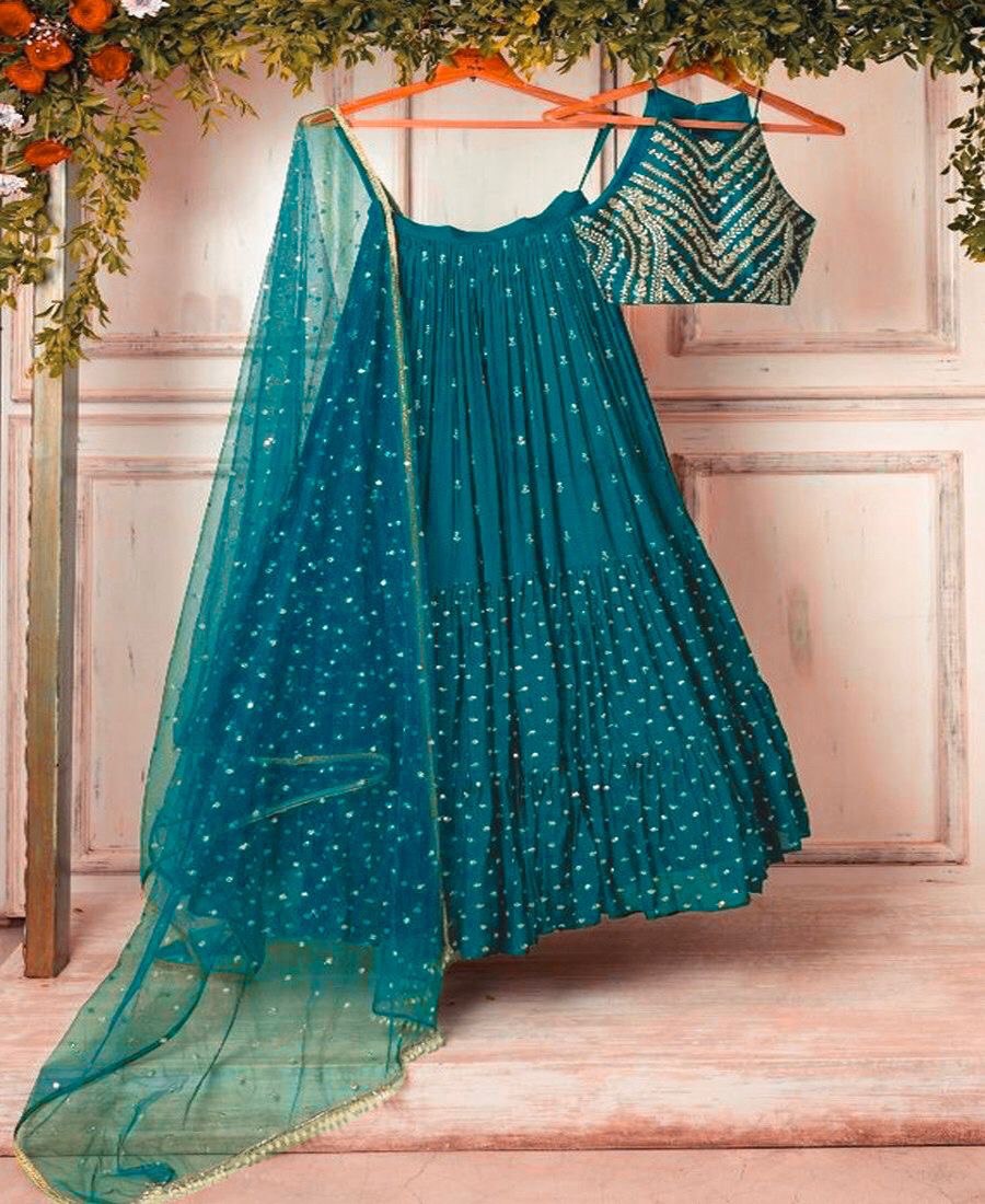 Rama Blue Lehenga Choli In Fox Georgette With Embroidery Work