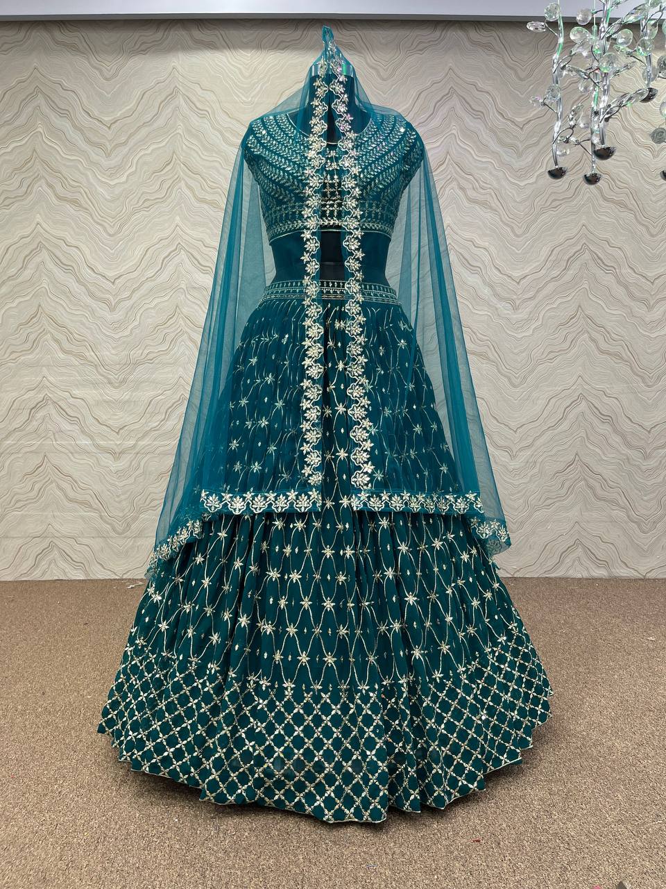 Rama Blue Lehenga Choli In Heavy Faux Georgette With 5 MM Sequence Work