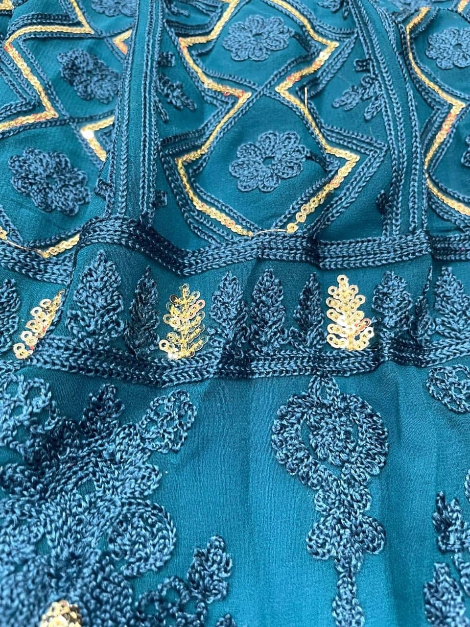 Rama Blue Lehenga Choli In Georgette With Chain Stitch Work