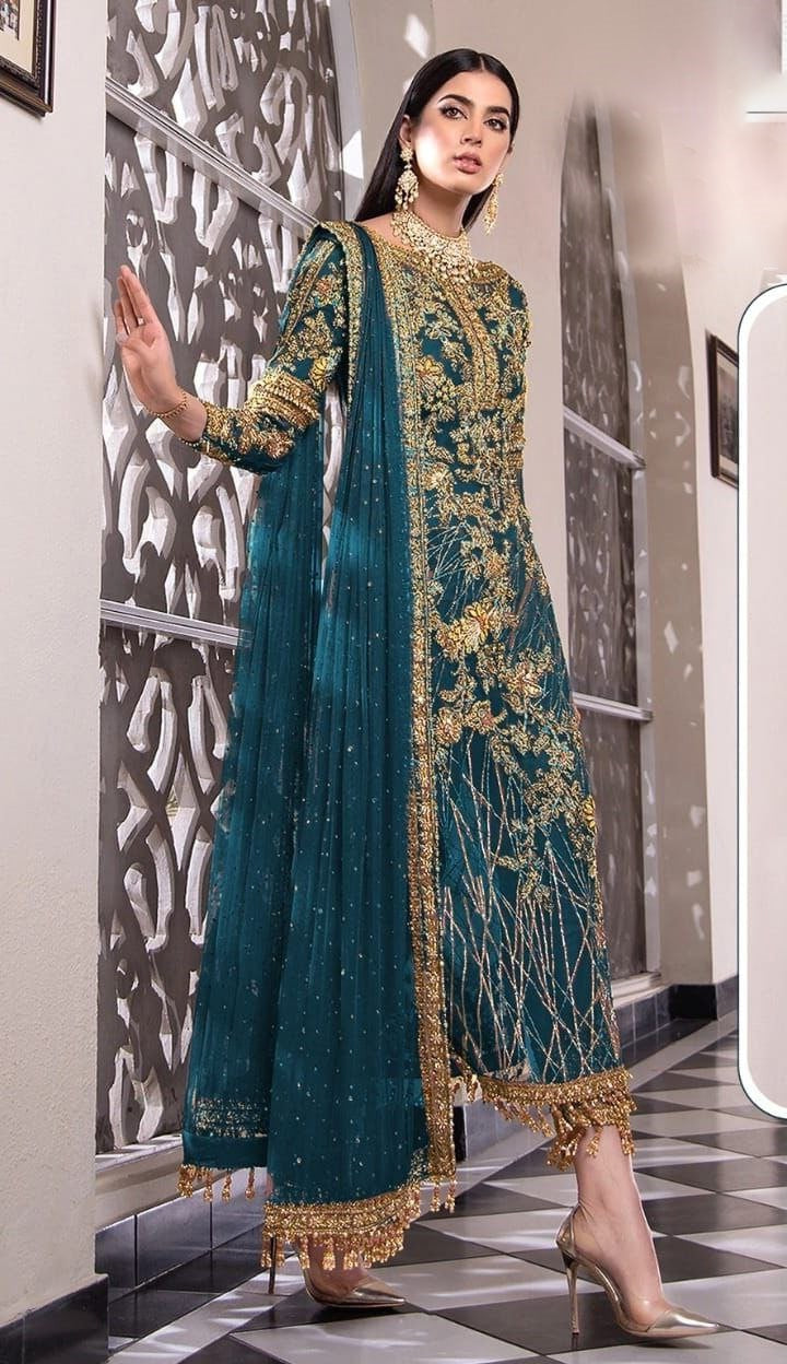 Rama Blue Salwar Suit In Nylon Mono Net With Embroidery Work