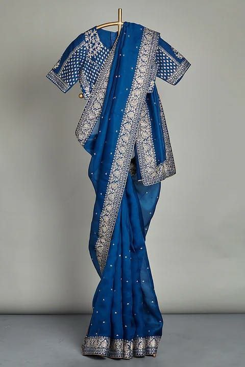 Rama Blue Saree In Rangoli Silk With Embroidery Work