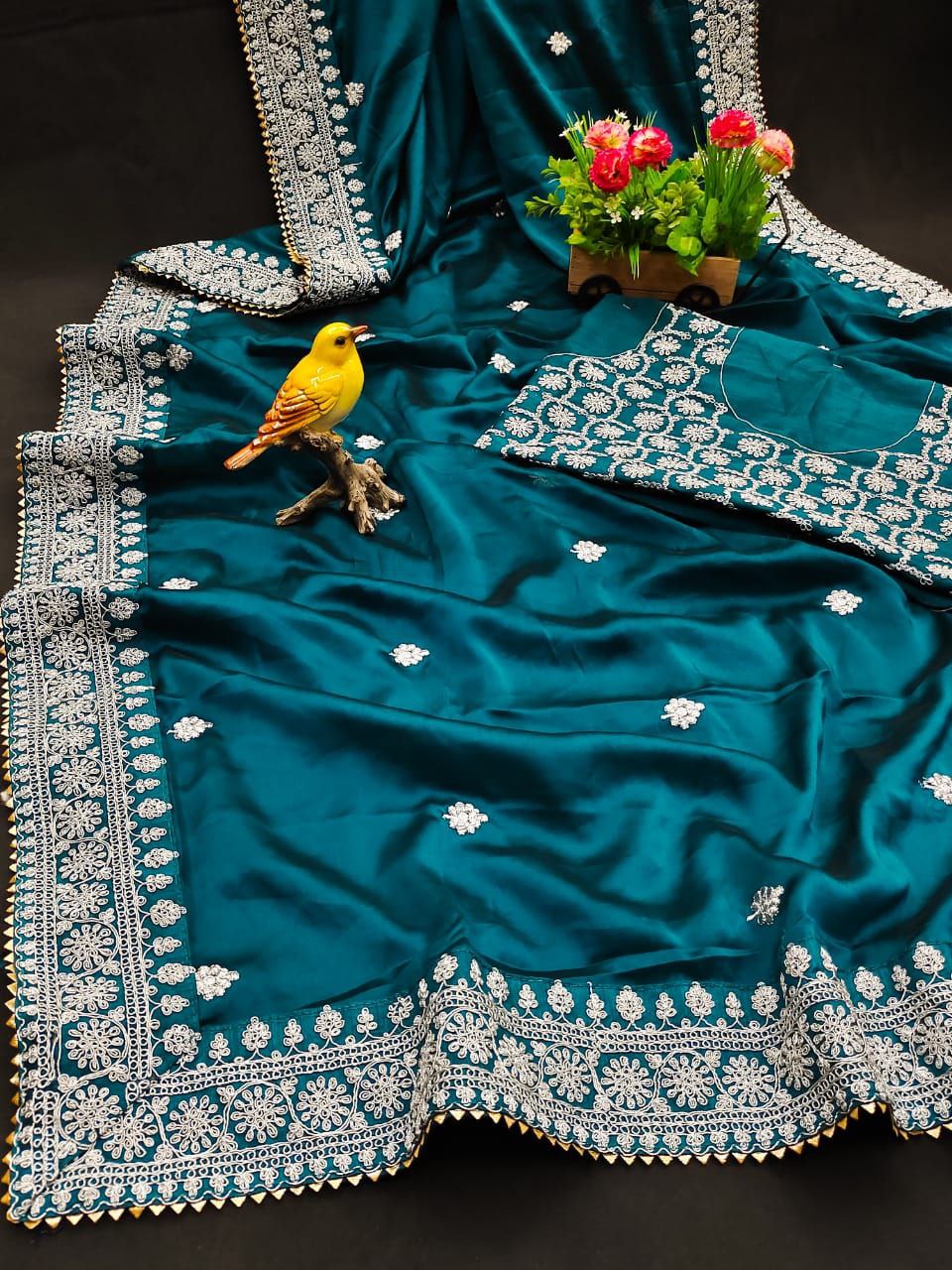 Rama Blue Saree In Rangoli Silk With Embroidery Work