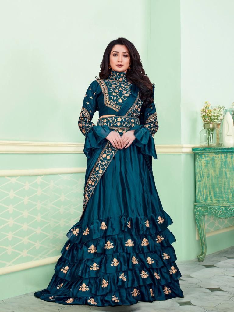 Rama Blue Lehenga Choli In Rangoli Silk With Sequence Work