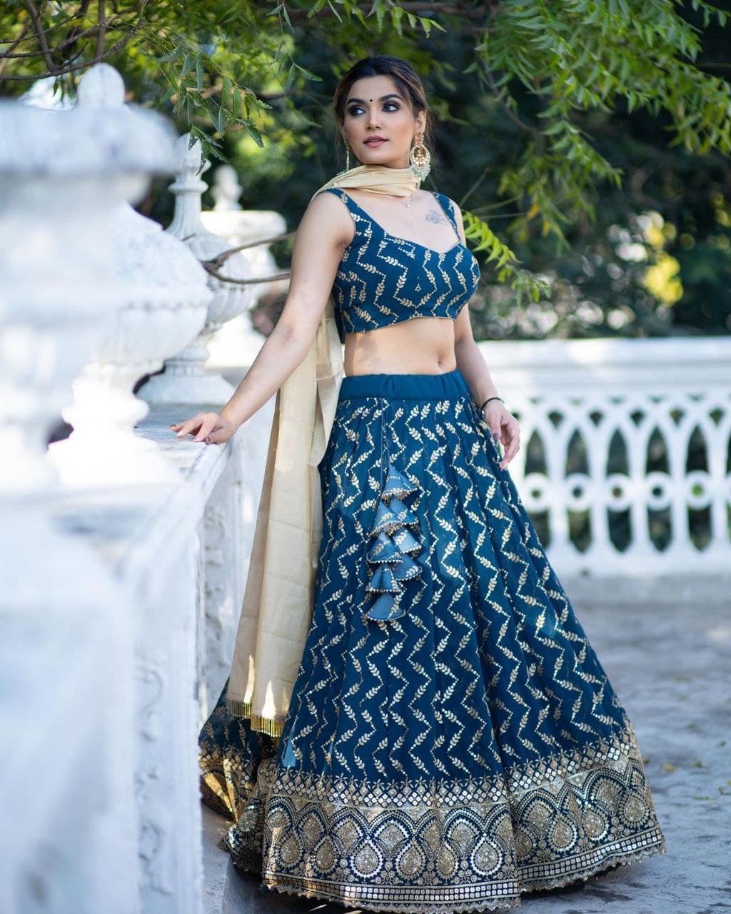 Rama Lehenga Choli In Georgette Silk With Embroidery Sequence Work