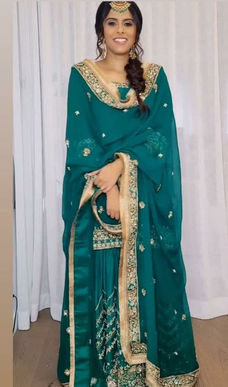 Rama Green Salwar Suit In Georgette Silk With Sequence Embroidery Work