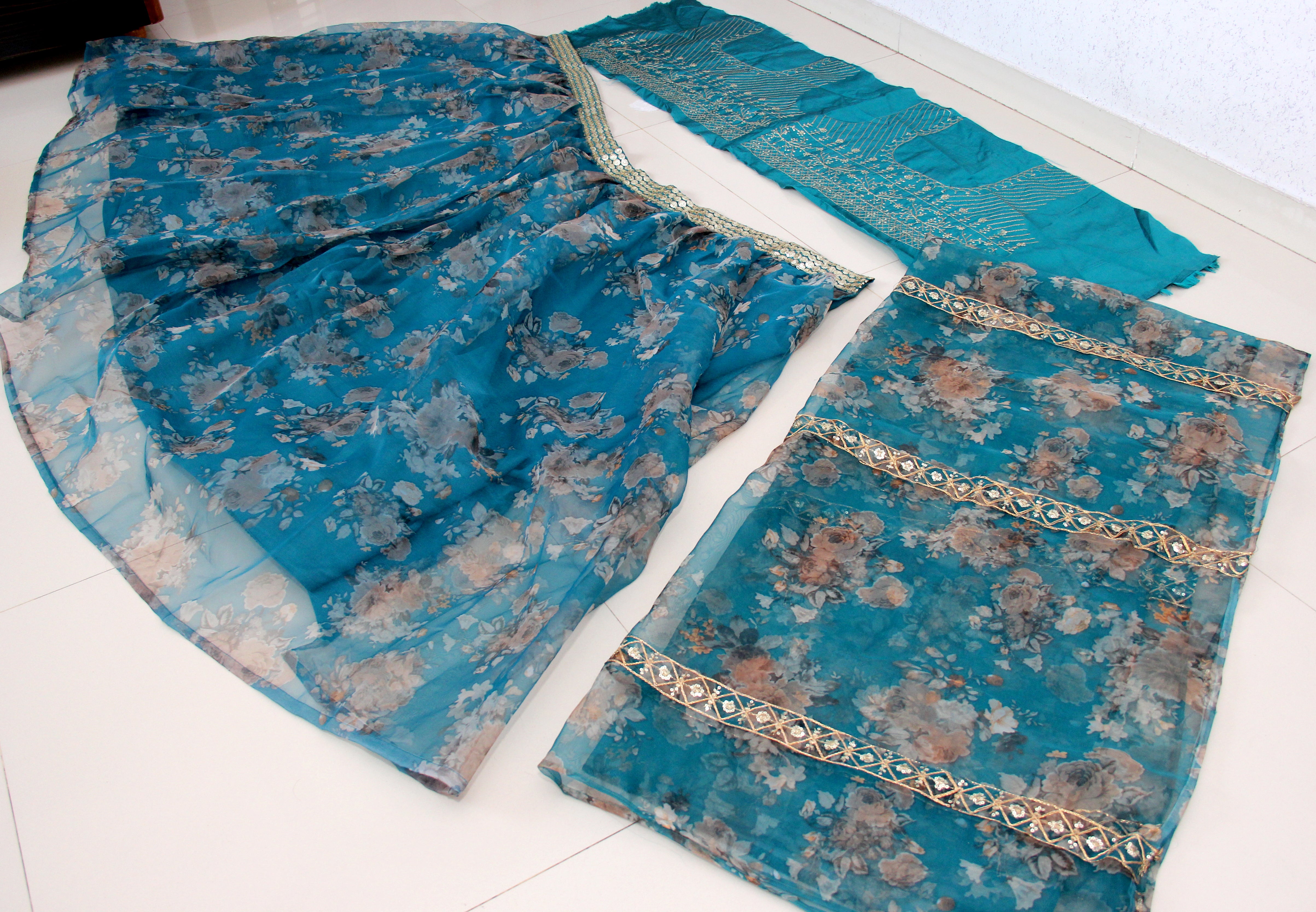Rama Green Lehenga Choli In Organza Silk With Digital Print