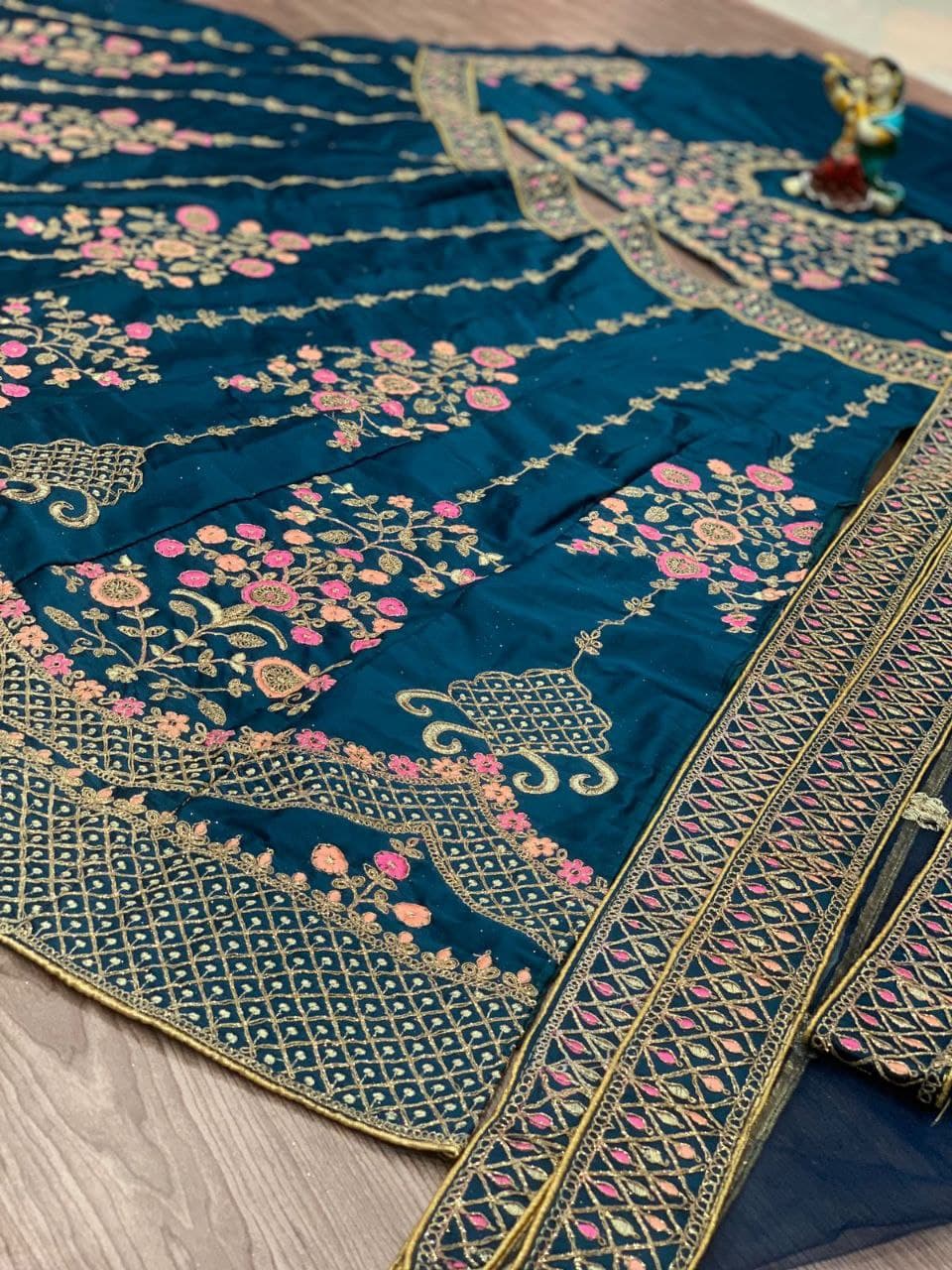 Rama Lehenga Choli In Malai Silk With Embroidery Work