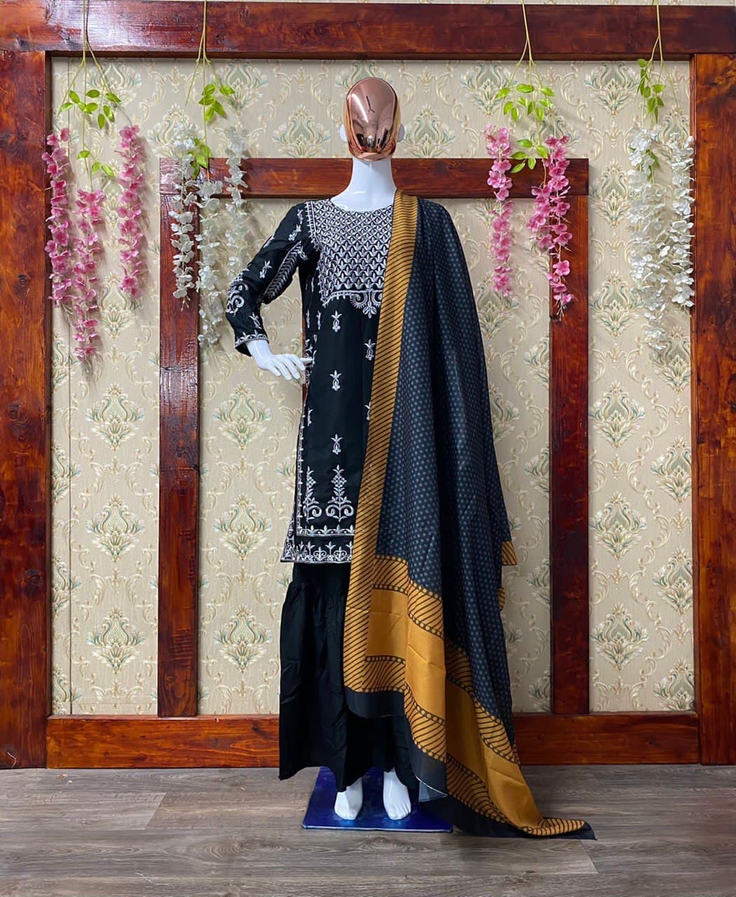 Rama Sharara Suit In Ryon 14 KG With Embroidery Work