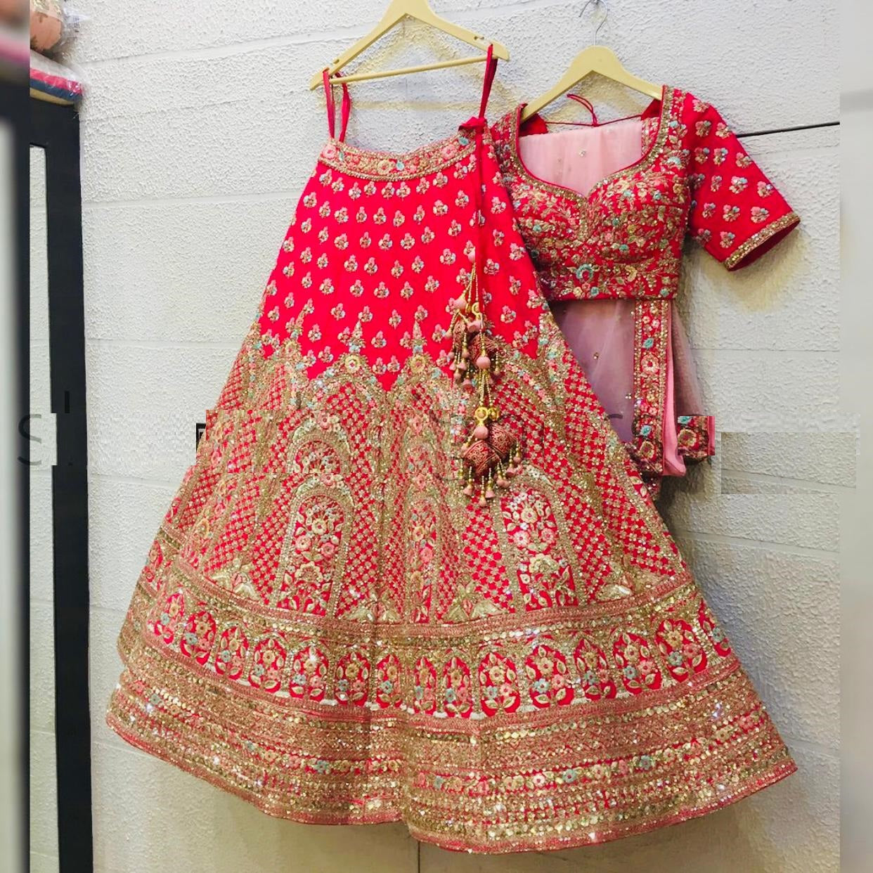 Red Lehenga Choli In Malai Satin Silk With Embroidery Work