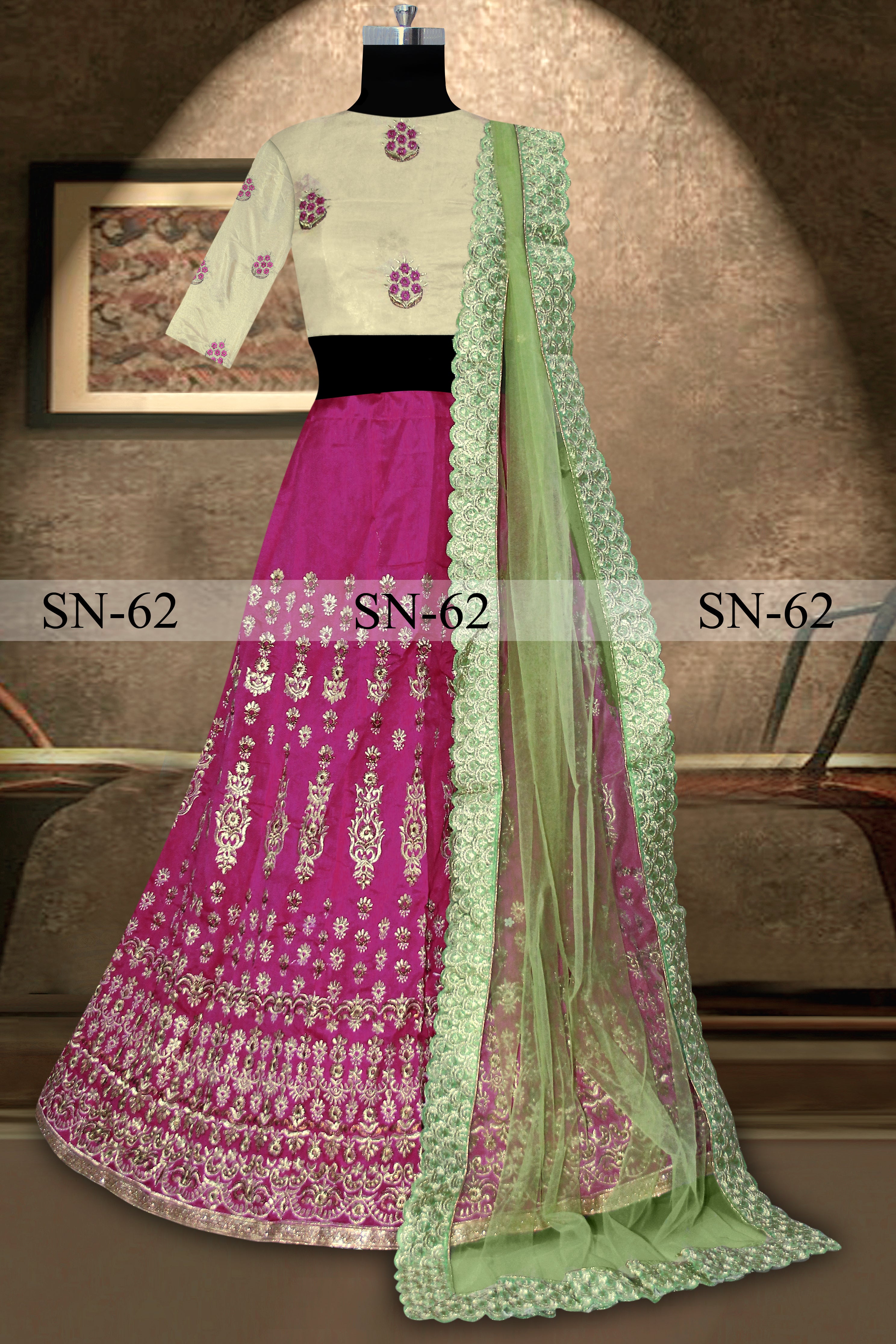 Rani Pink Lehenga Choli In Benglori Silk With Fancy Thread Work